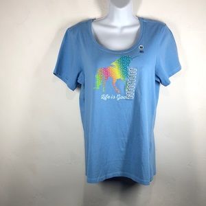 NWT Life is Good Crusher Tee blue unicorn top size medium